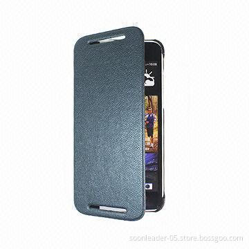 Super Slim Folio Leather Case/Cover for HTC Butterfly S, Wake-up Function, Silver Color